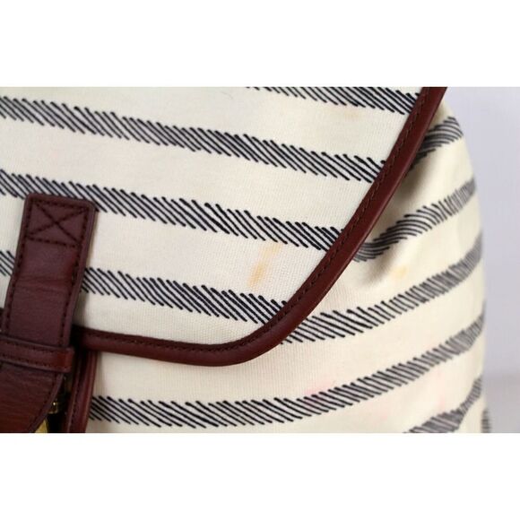 Fossil WHITE GRAY COATED CANVAS BROWN LEATHER TRIM HANDLES SHOULDER BAG BACKPACK main image 16
